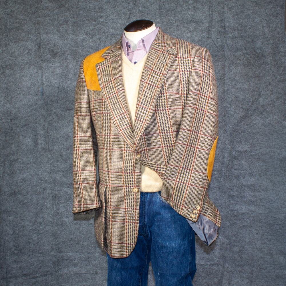 Vintage Willis & Geiger Tweed Shooting Jacket Grouse Size 44R Wool USA Made
